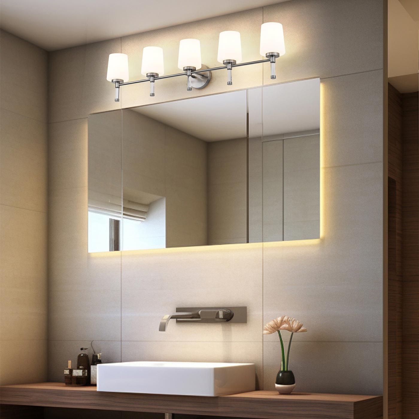 Henri Bath Vanity Light in bathroom.