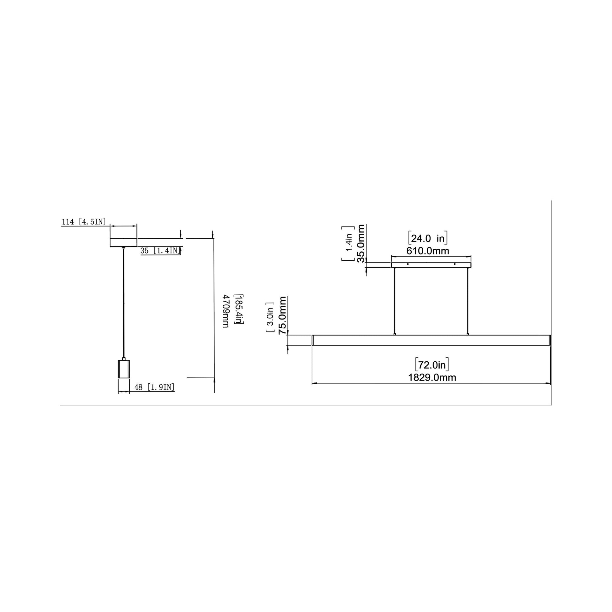 Hudson Linear LED Chandelier - line drawing.