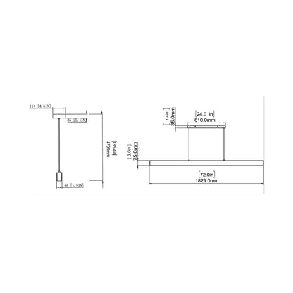 Hudson Linear LED Chandelier - line drawing.