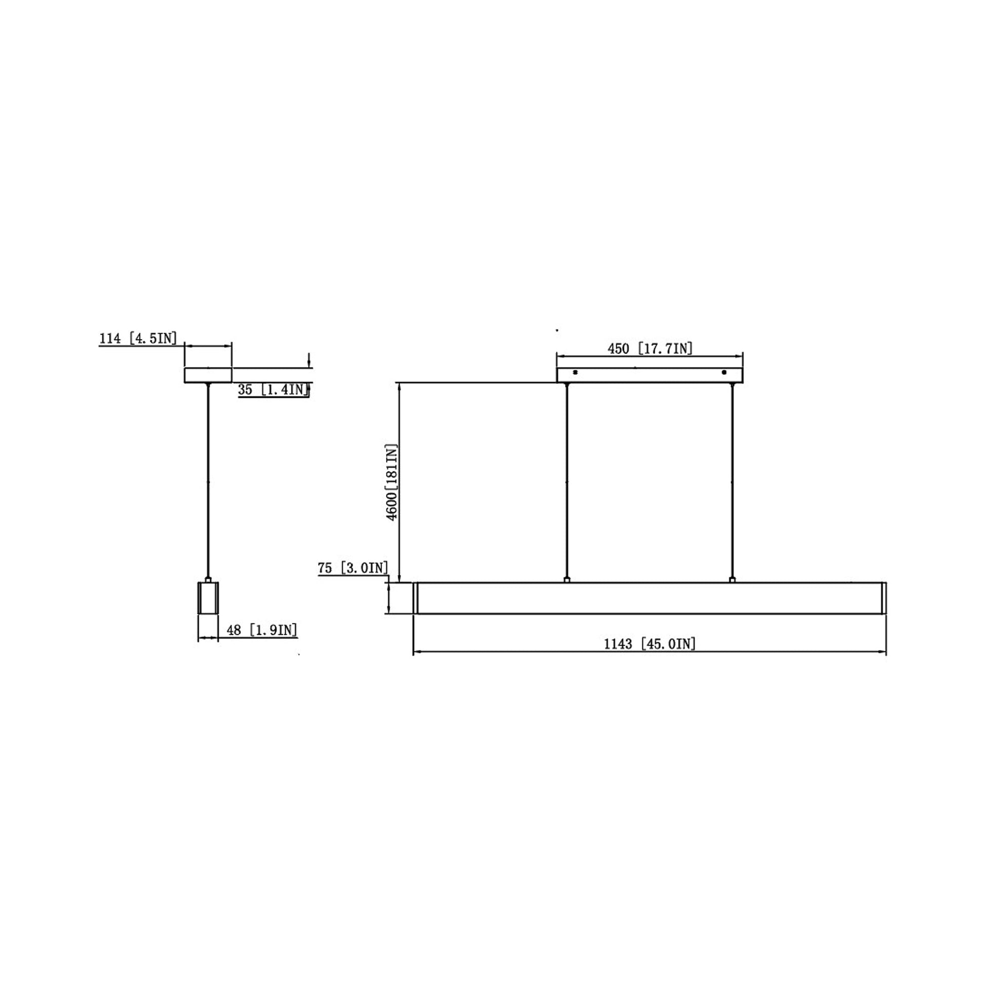 Hudson Linear LED Chandelier - line drawing.