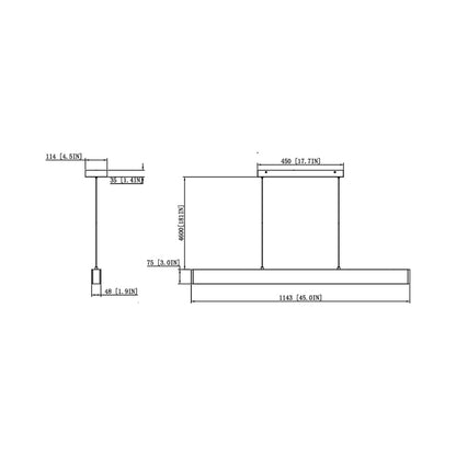 Hudson Linear LED Chandelier - line drawing.