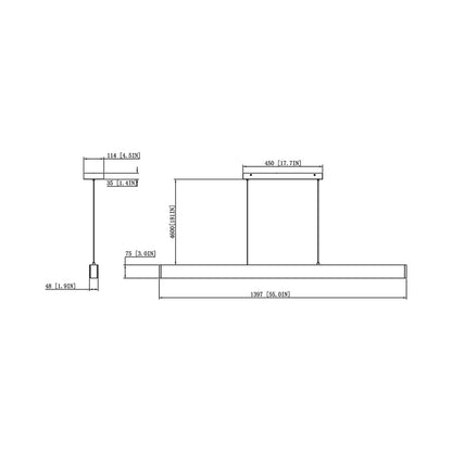 Hudson Linear LED Chandelier - line drawing.