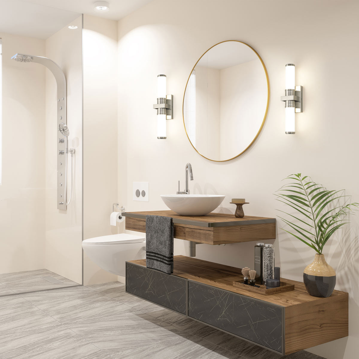 Idris LED Bath Vanity Light in bathroom.