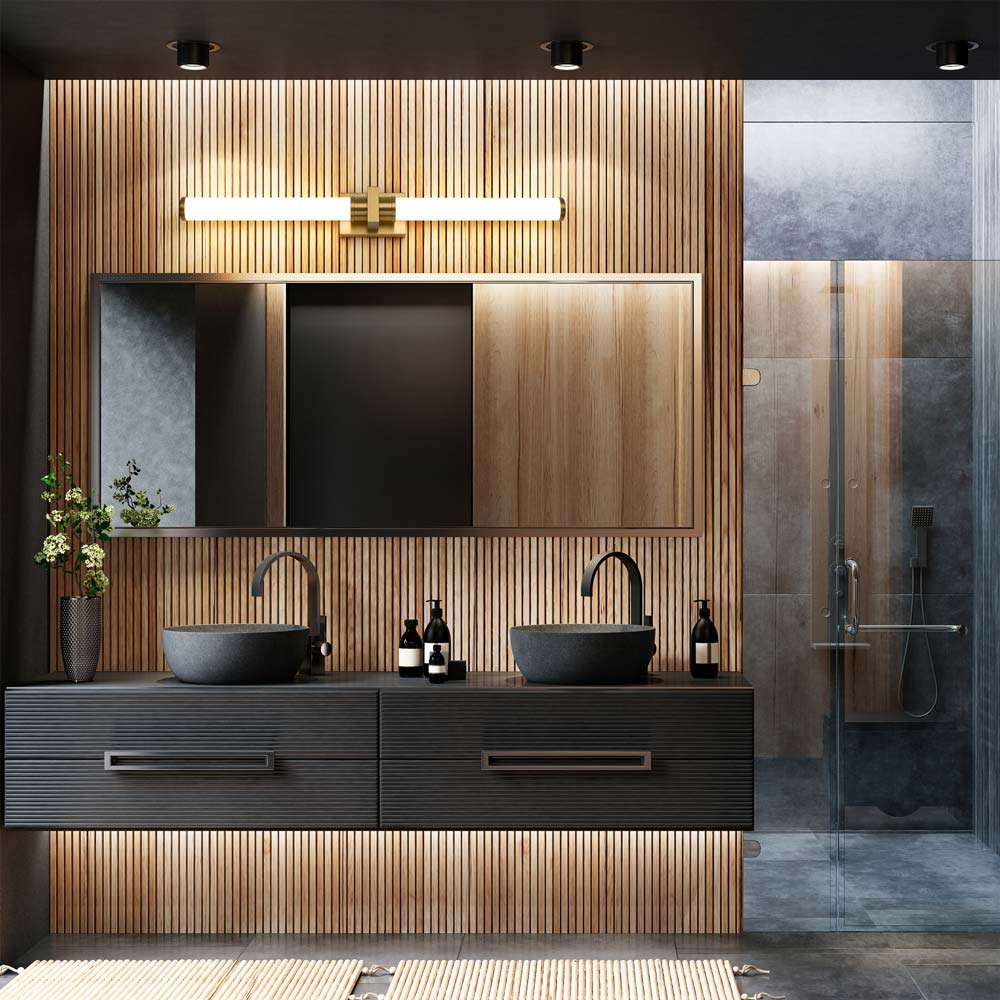 Idris LED Bath Vanity Light in bathroom.