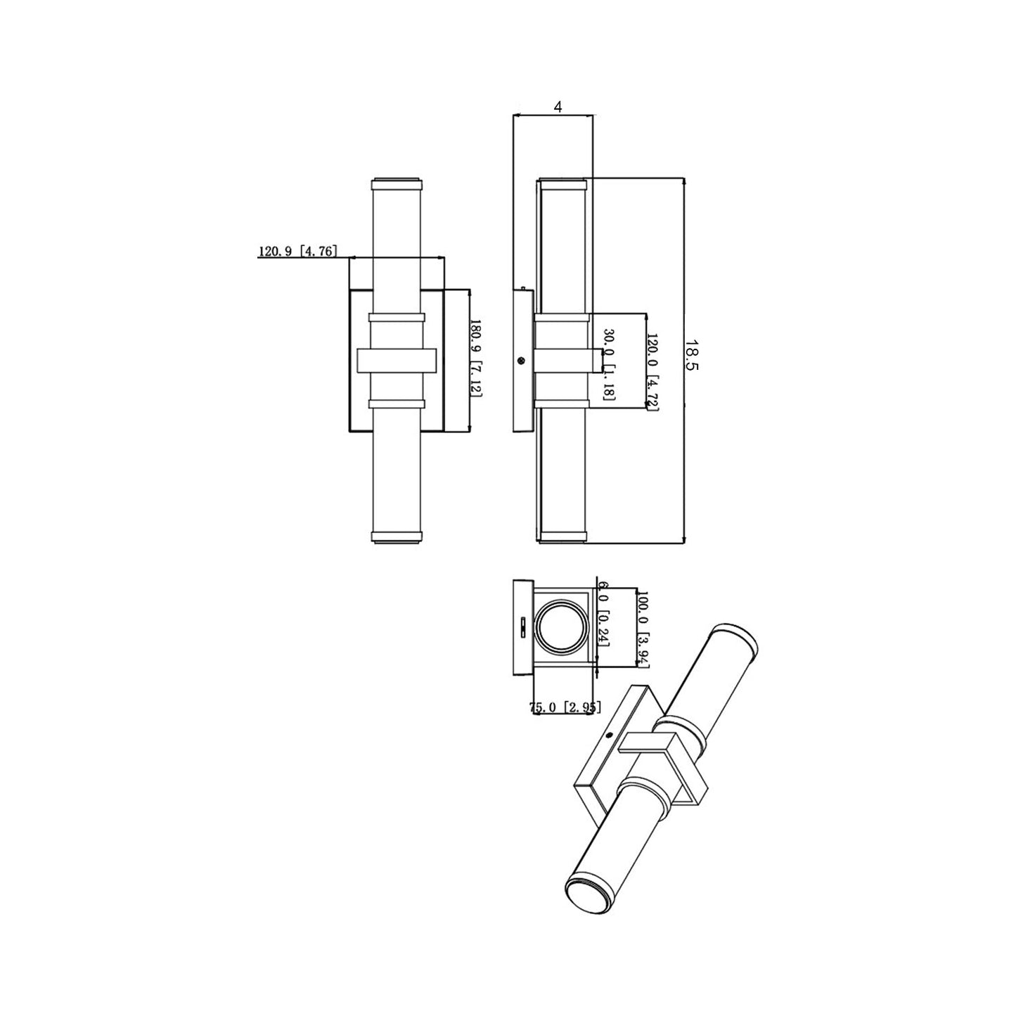Idris LED Bath Vanity Light - line drawing.