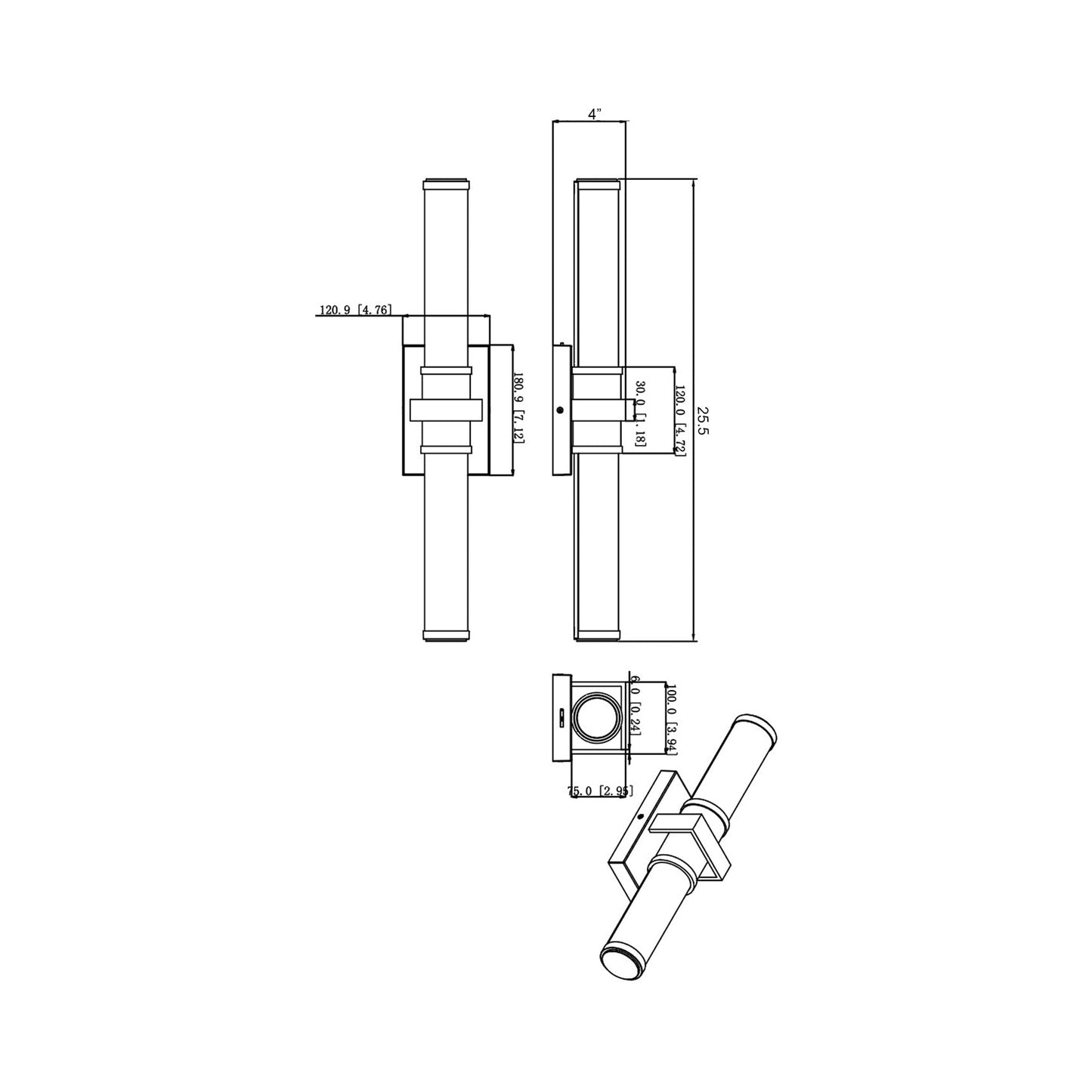 Idris LED Bath Vanity Light - line drawing.