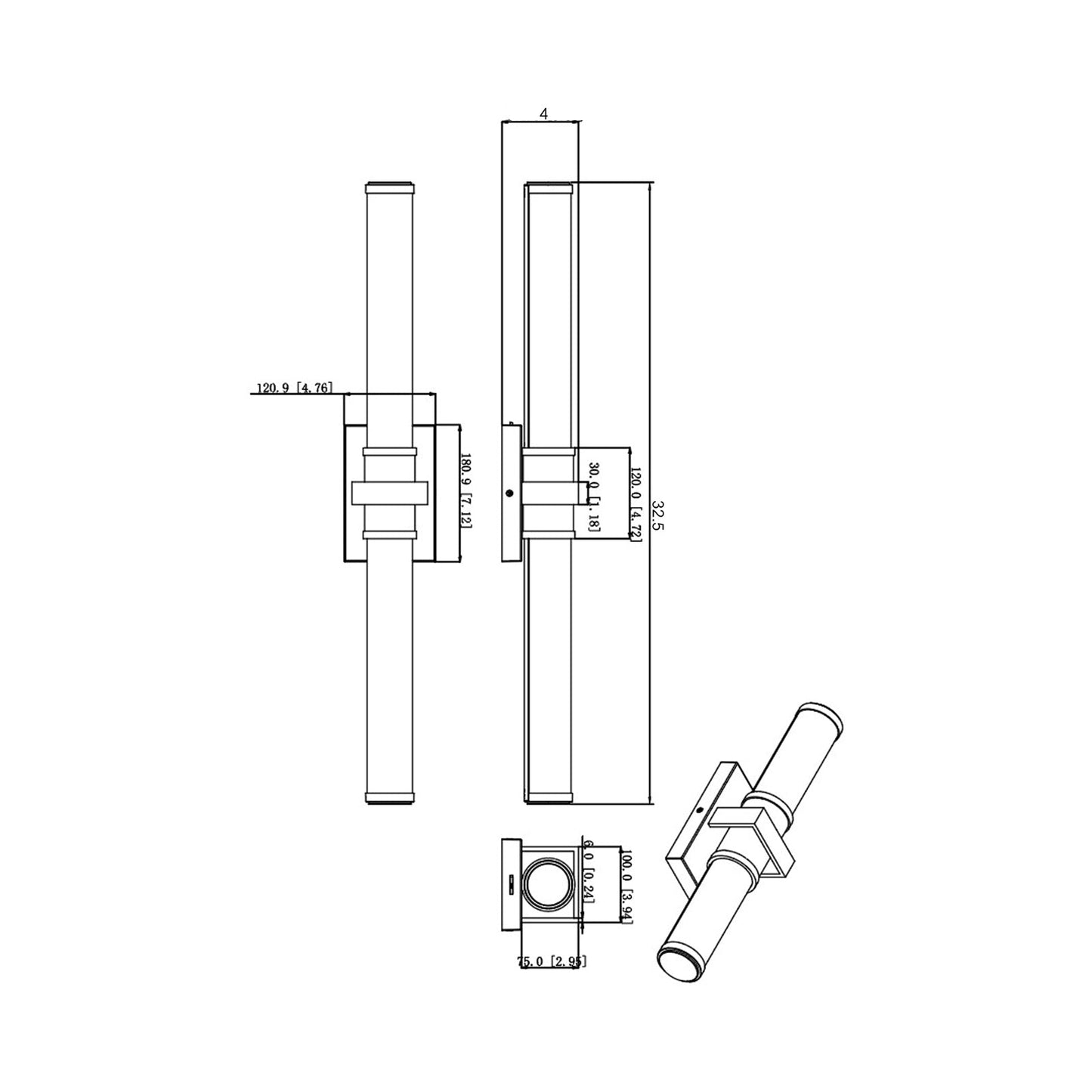 Idris LED Bath Vanity Light - line drawing.
