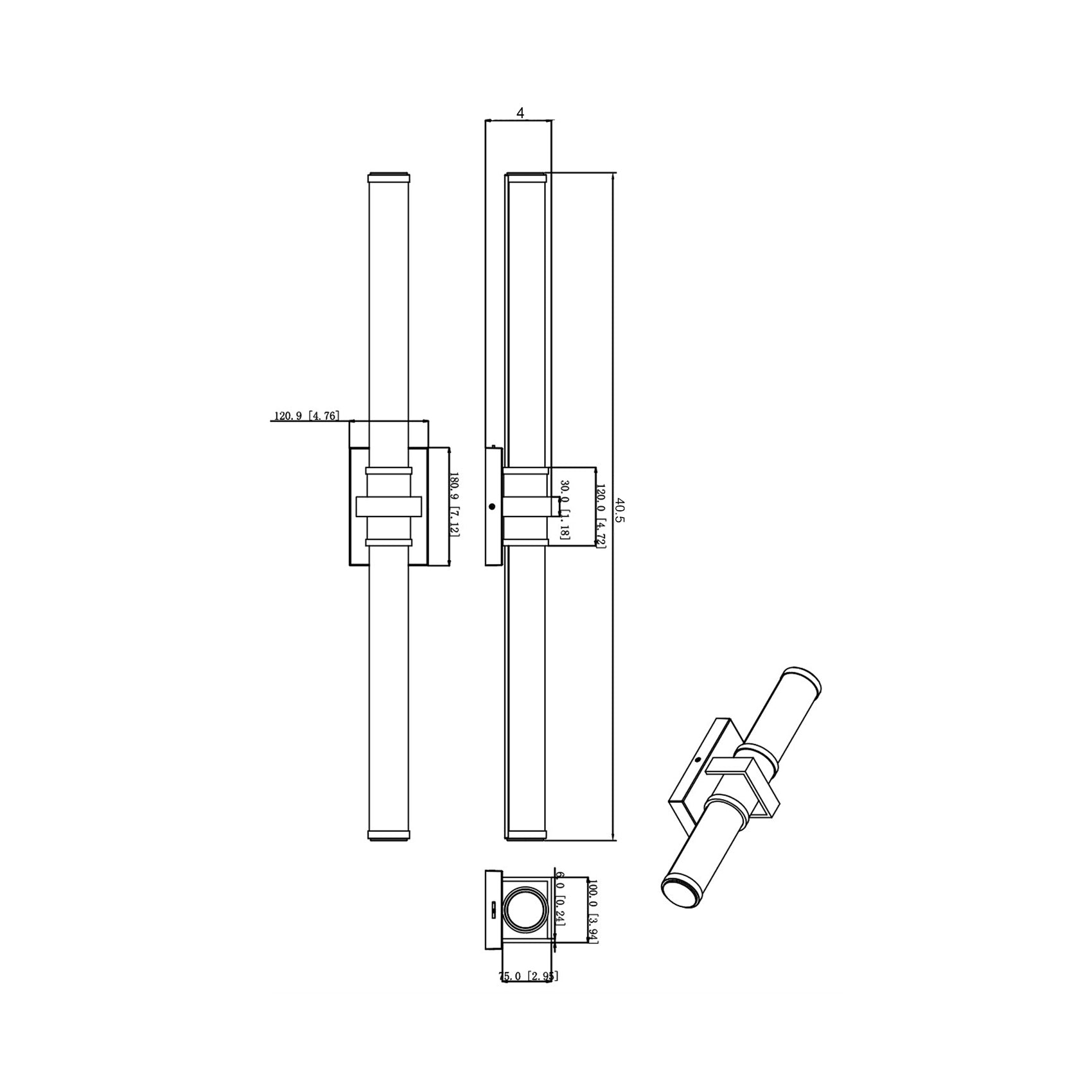 Idris LED Bath Vanity Light - line drawing.