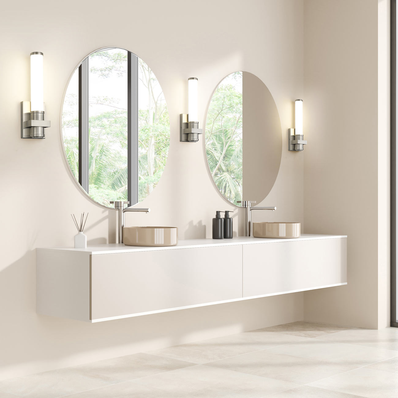 Idris LED Wall Light in bathroom.