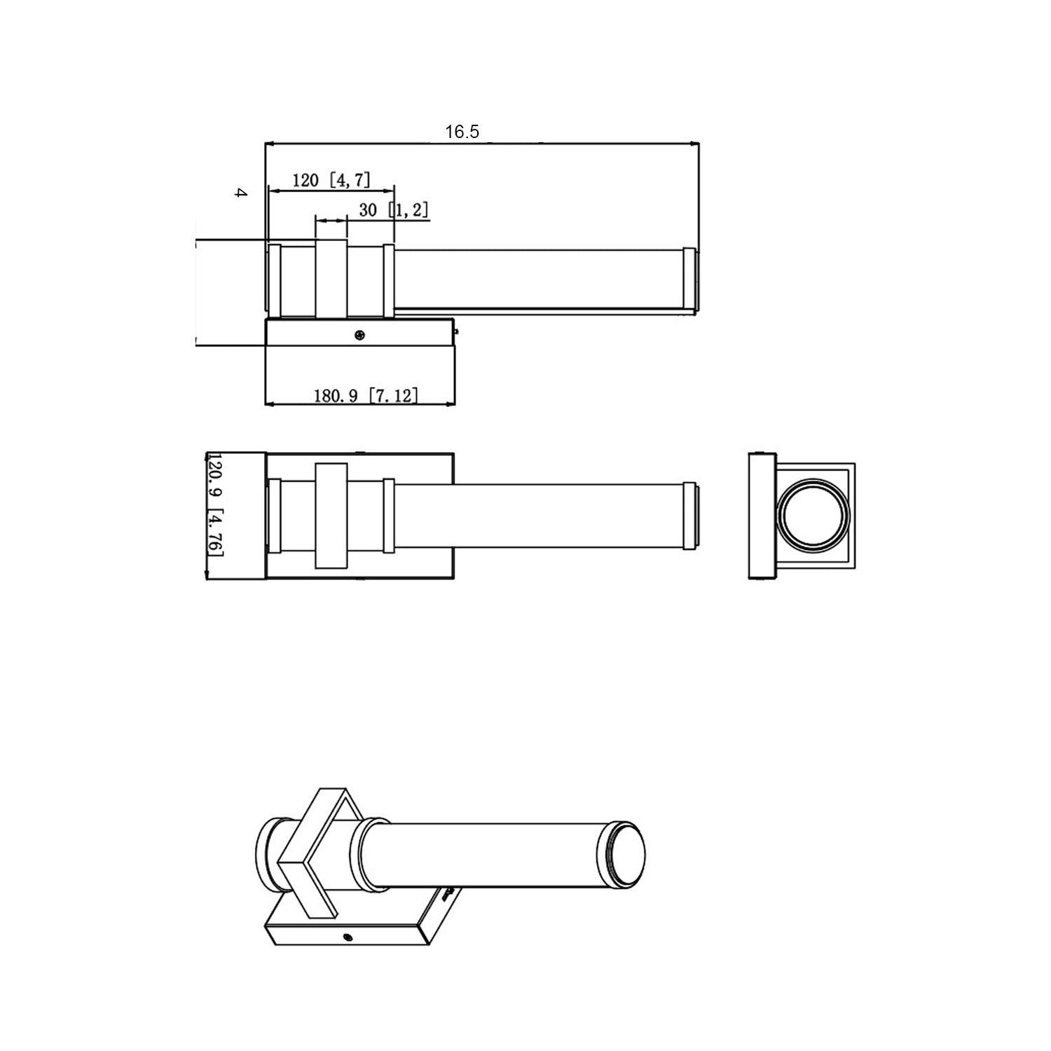 Idris LED Wall Light - line drawing.
