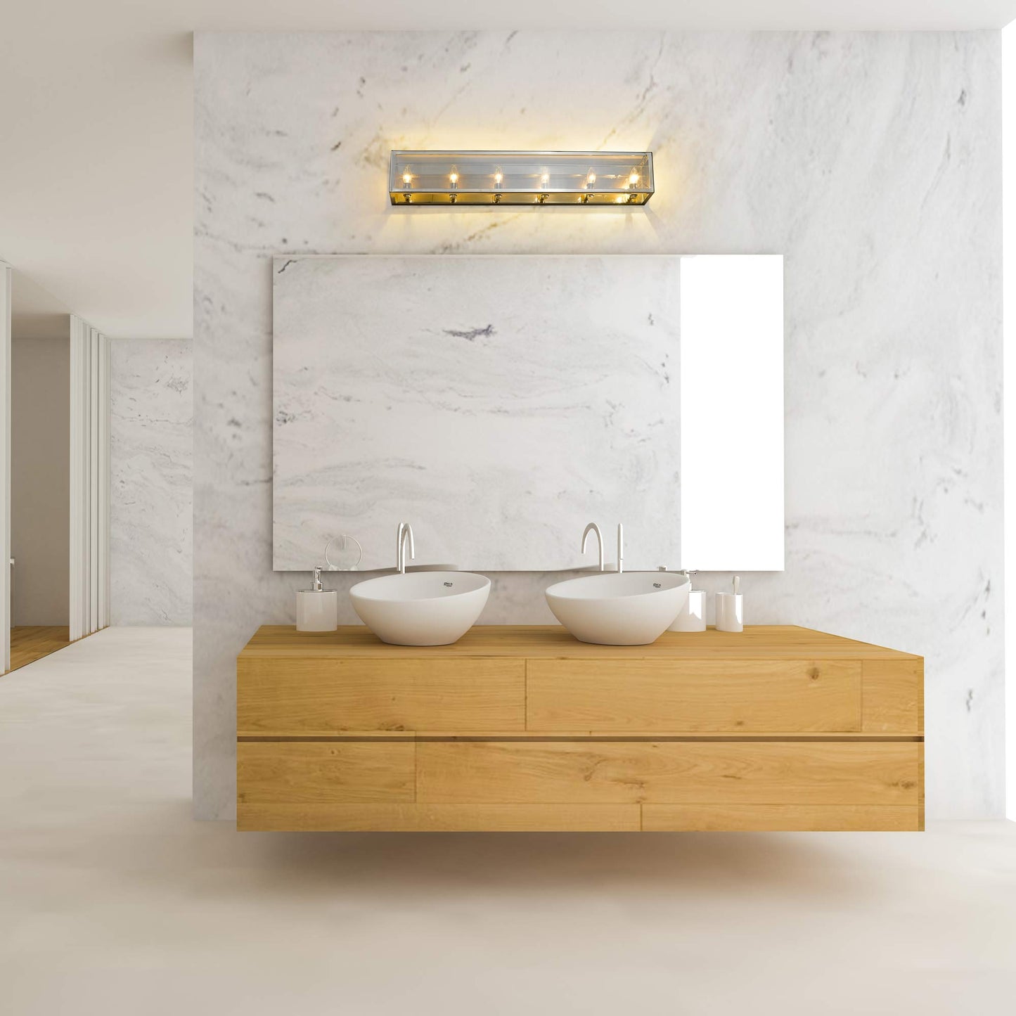 Infinity Bath Vanity Light in bathroom.