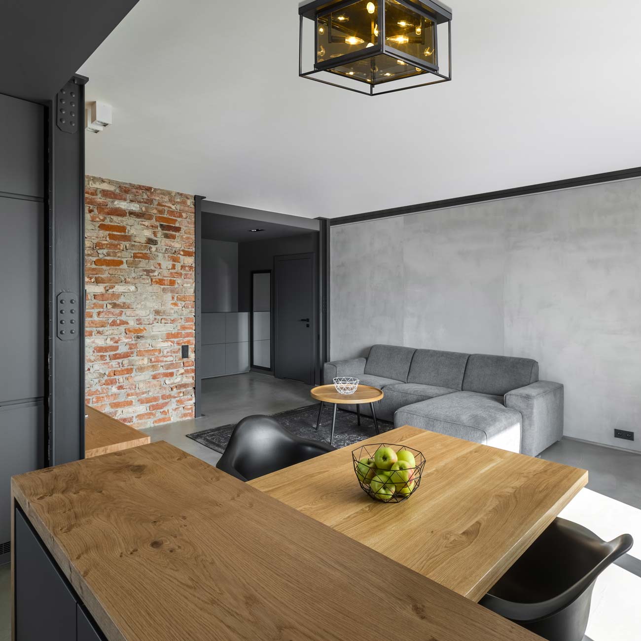 Infinity Flush Mount Ceiling Light in living room.