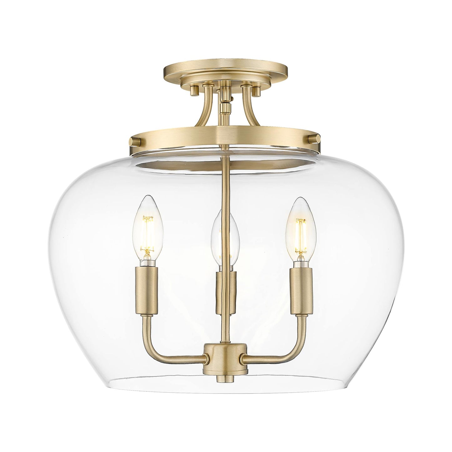 Joliet Semi Flush-Mount Ceiling Light in Burnished Brass (3-Light).