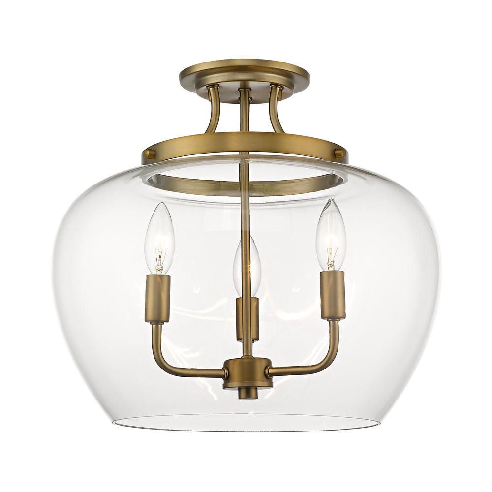 Joliet Semi Flush Mount Ceiling Light in Olde Brass (3-Light).