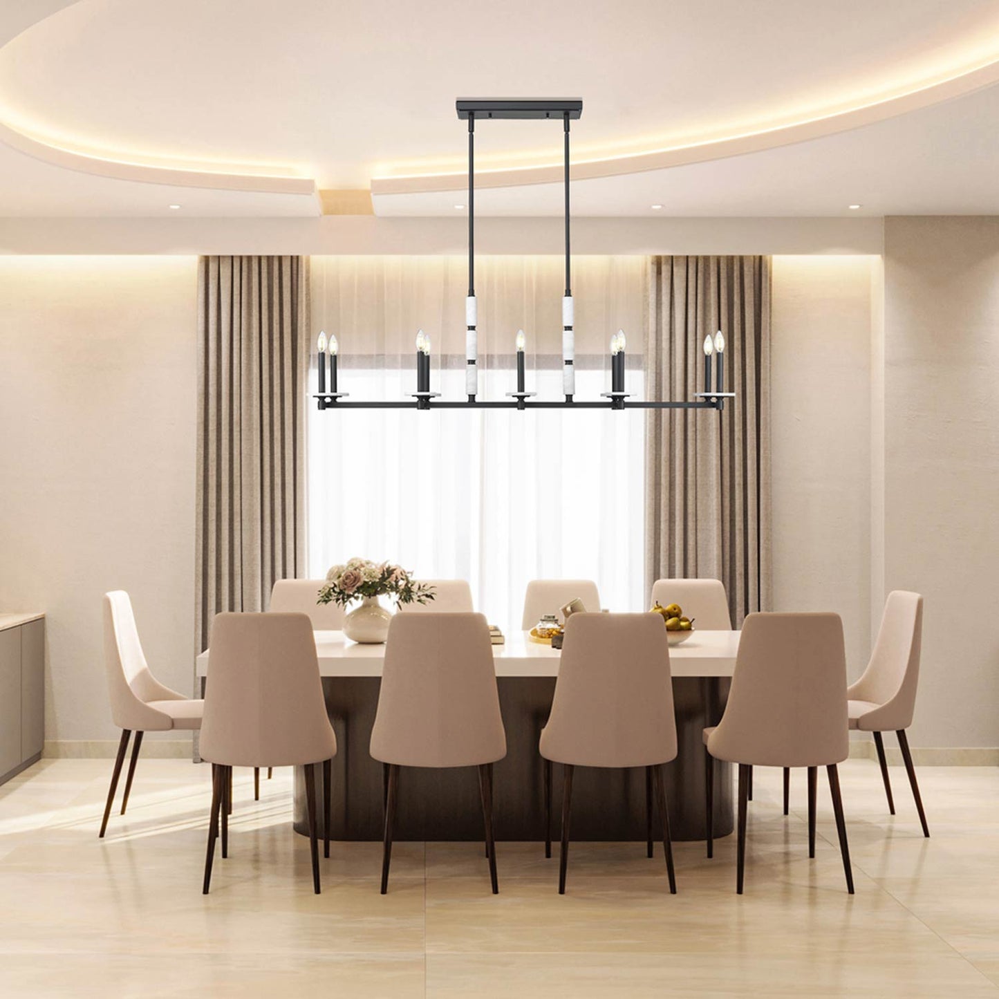 Kaden Linear Chandelier in dining room.