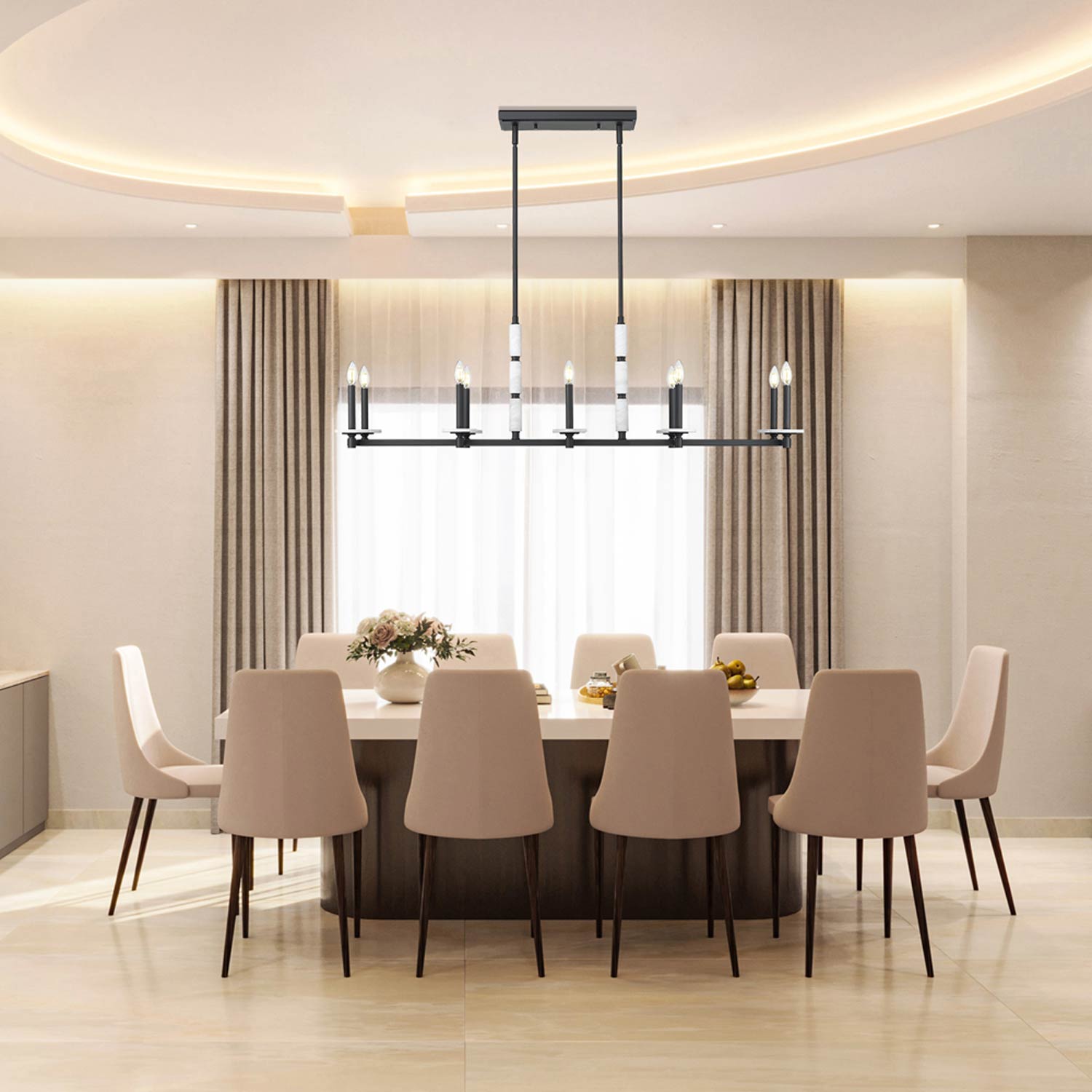 Kaden Linear Chandelier in dining room.