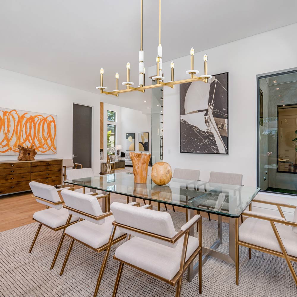 Kaden Linear Chandelier in dining room.