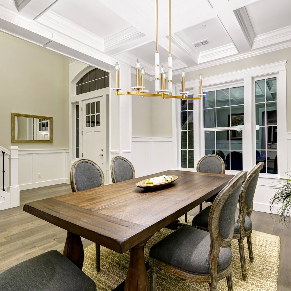Kaden Linear Chandelier in dining room.