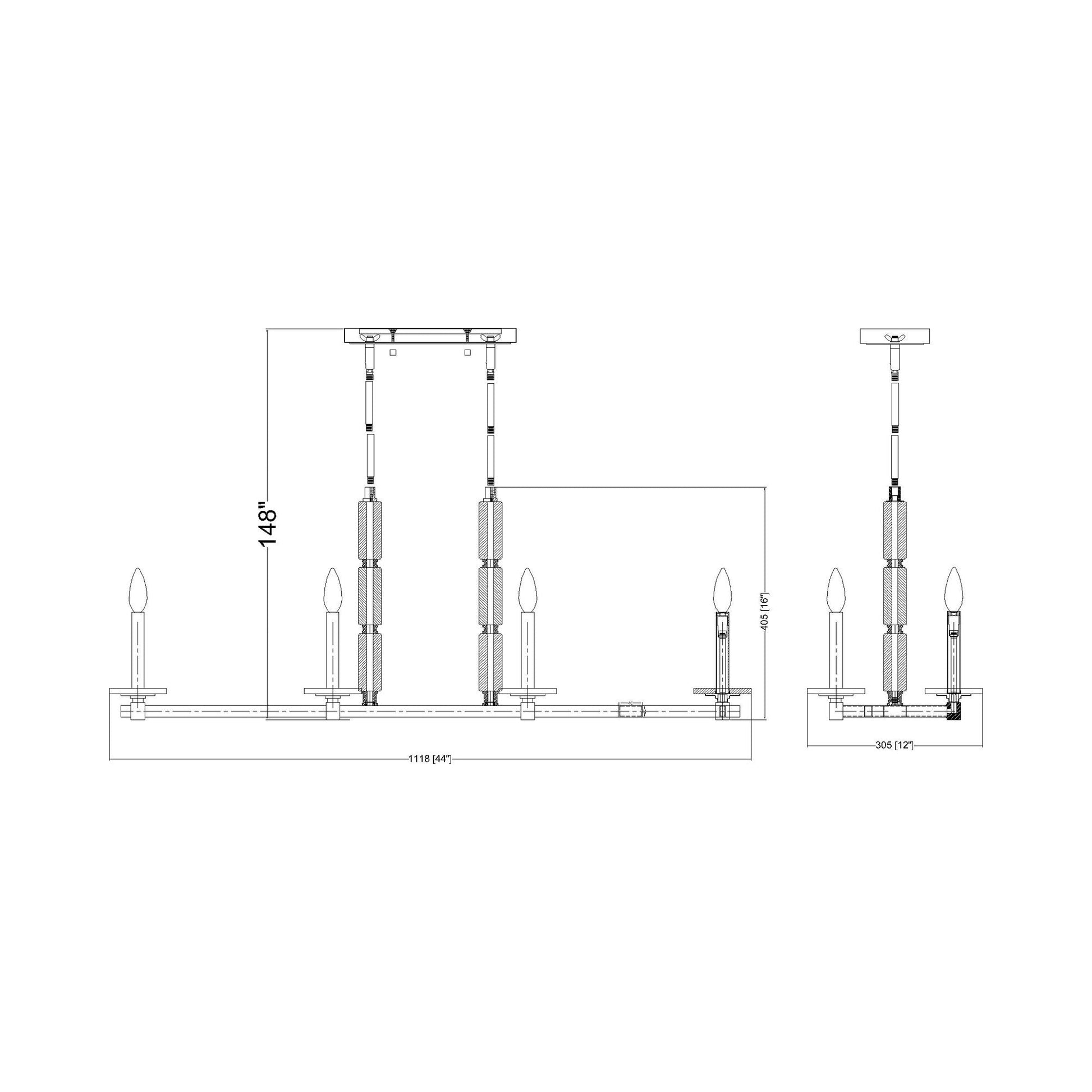 Kaden Linear Chandelier - line drawing.