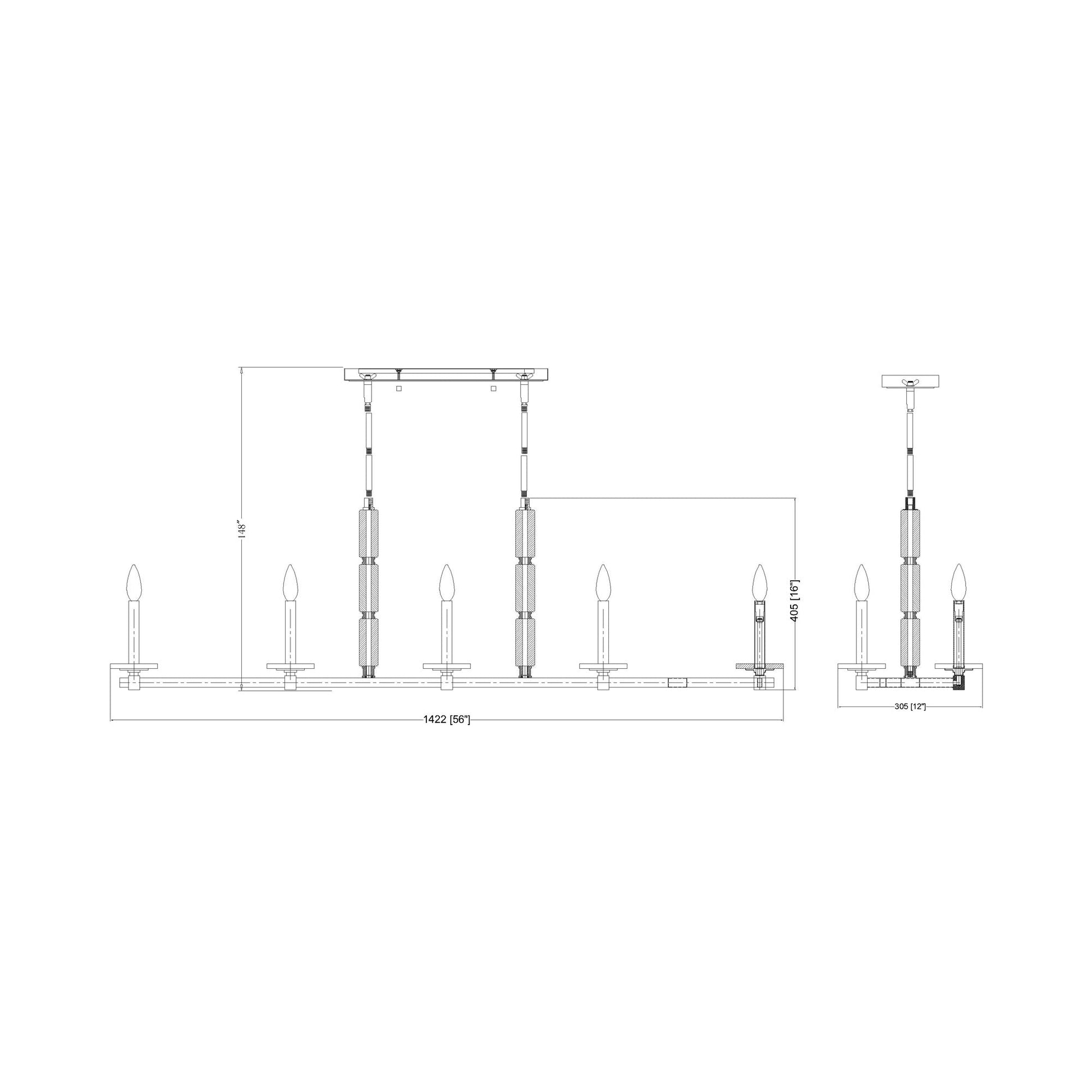 Kaden Linear Chandelier - line drawing.