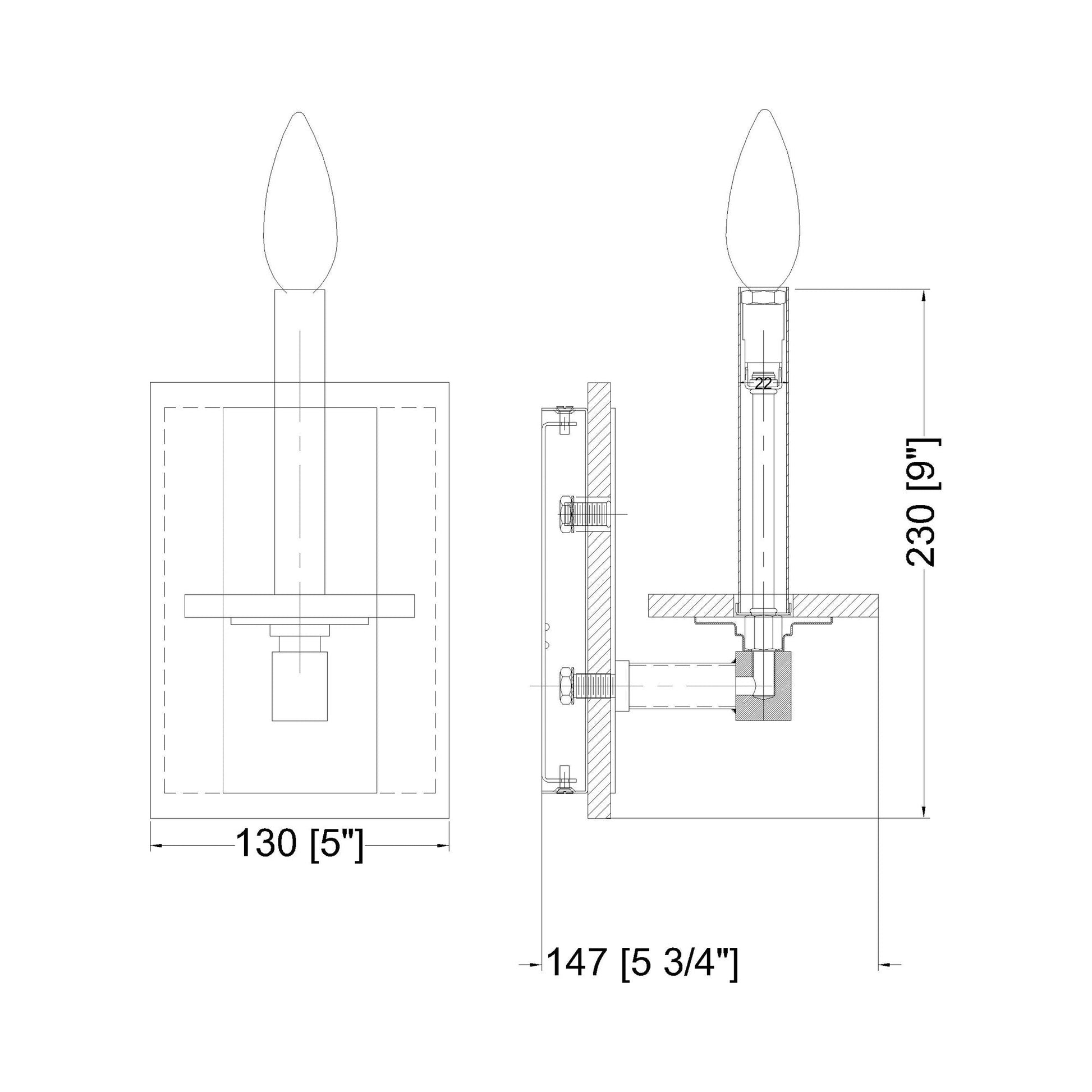 Kaden Wall Light - line drawing.