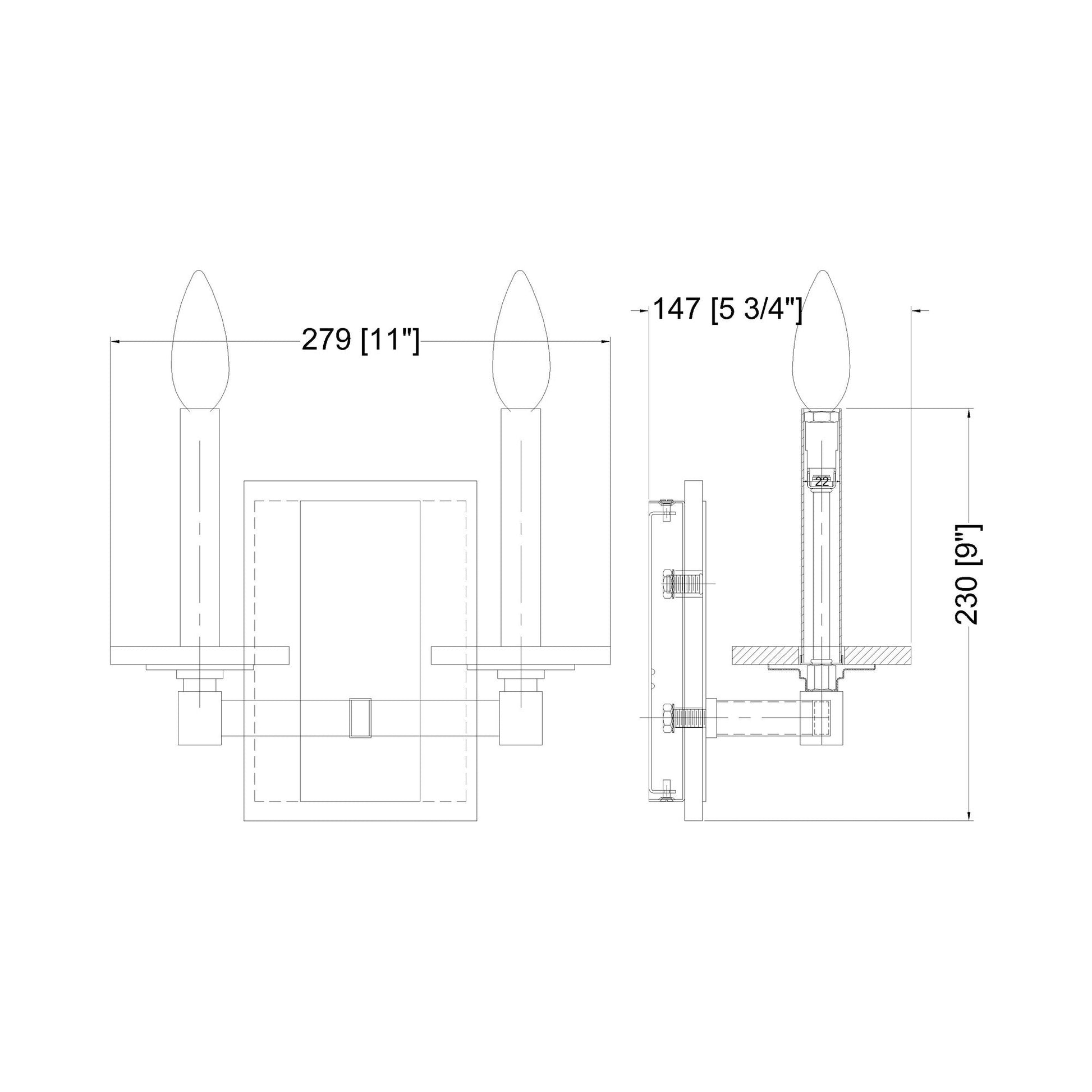 Kaden Wall Light - line drawing.