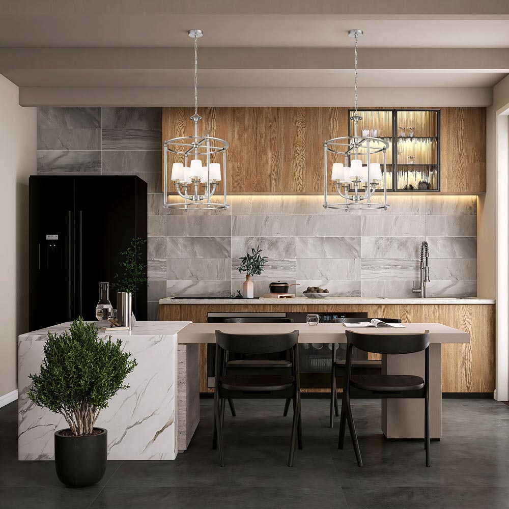 Katerina Cage Chandelier in kitchen.