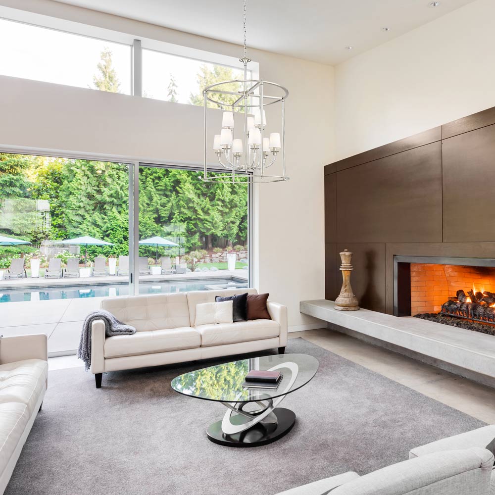 Katerina Cage Chandelier in living room.