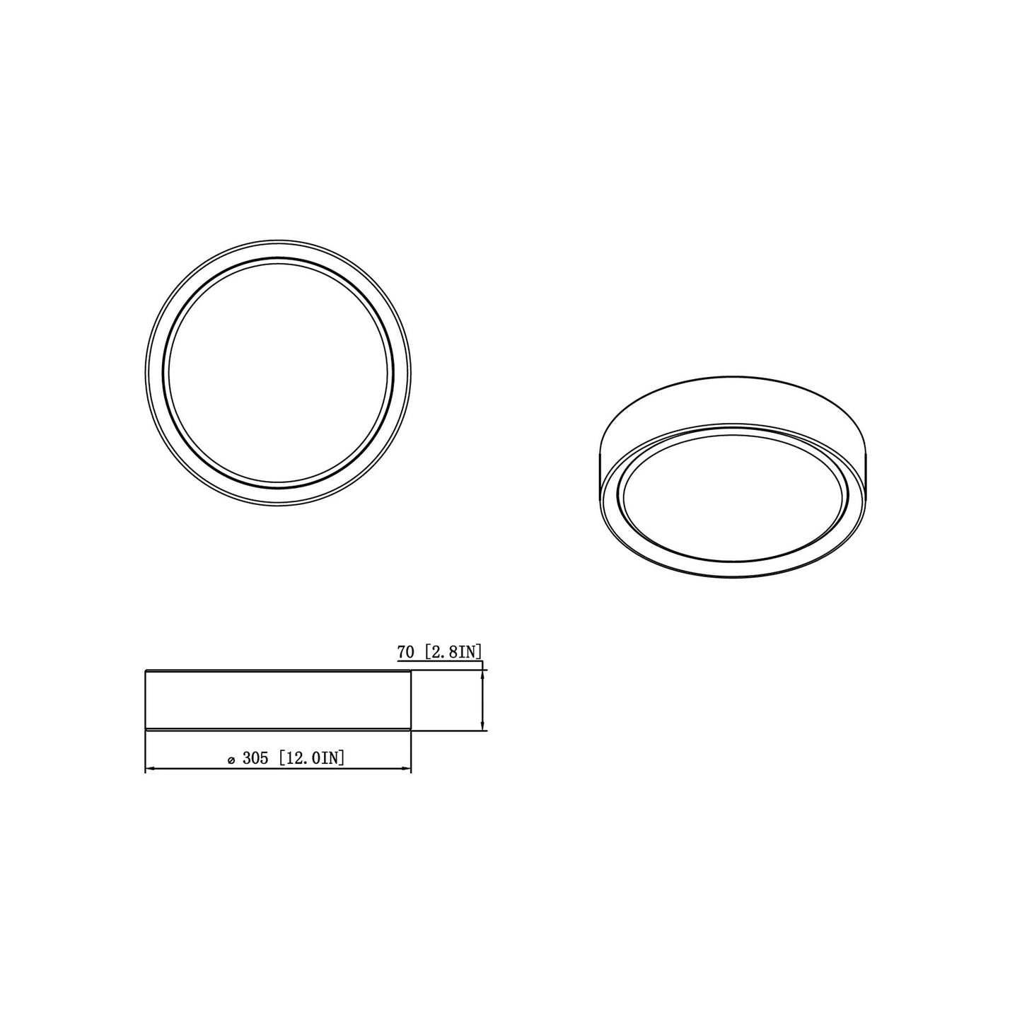 Kawan LED Flush Mount Ceiling Light - line drawing.