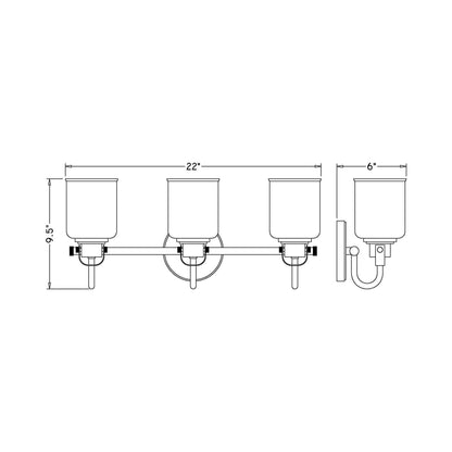 Kinsley Bath Vanity Light - line drawing.