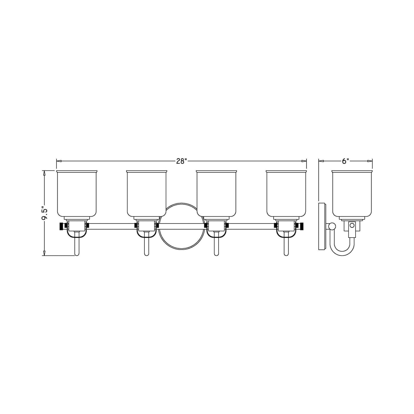 Kinsley Bath Vanity Light - line drawing.