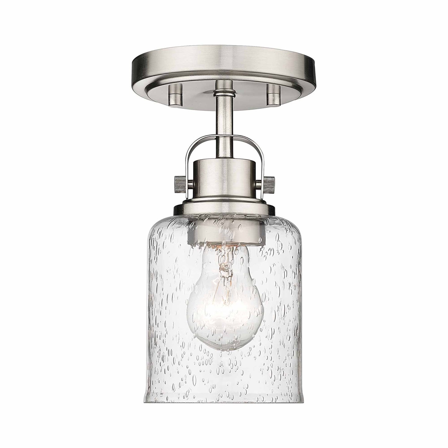 Kinsley Flush Mount Ceiling Light in Brushed Nickel.