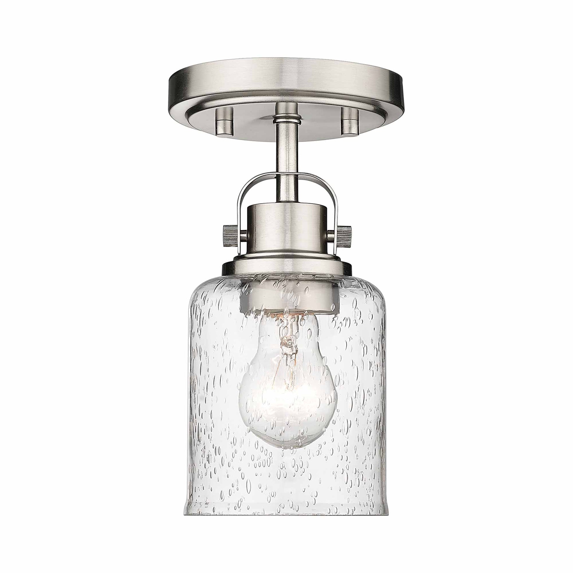Kinsley Flush Mount Ceiling Light in Brushed Nickel.