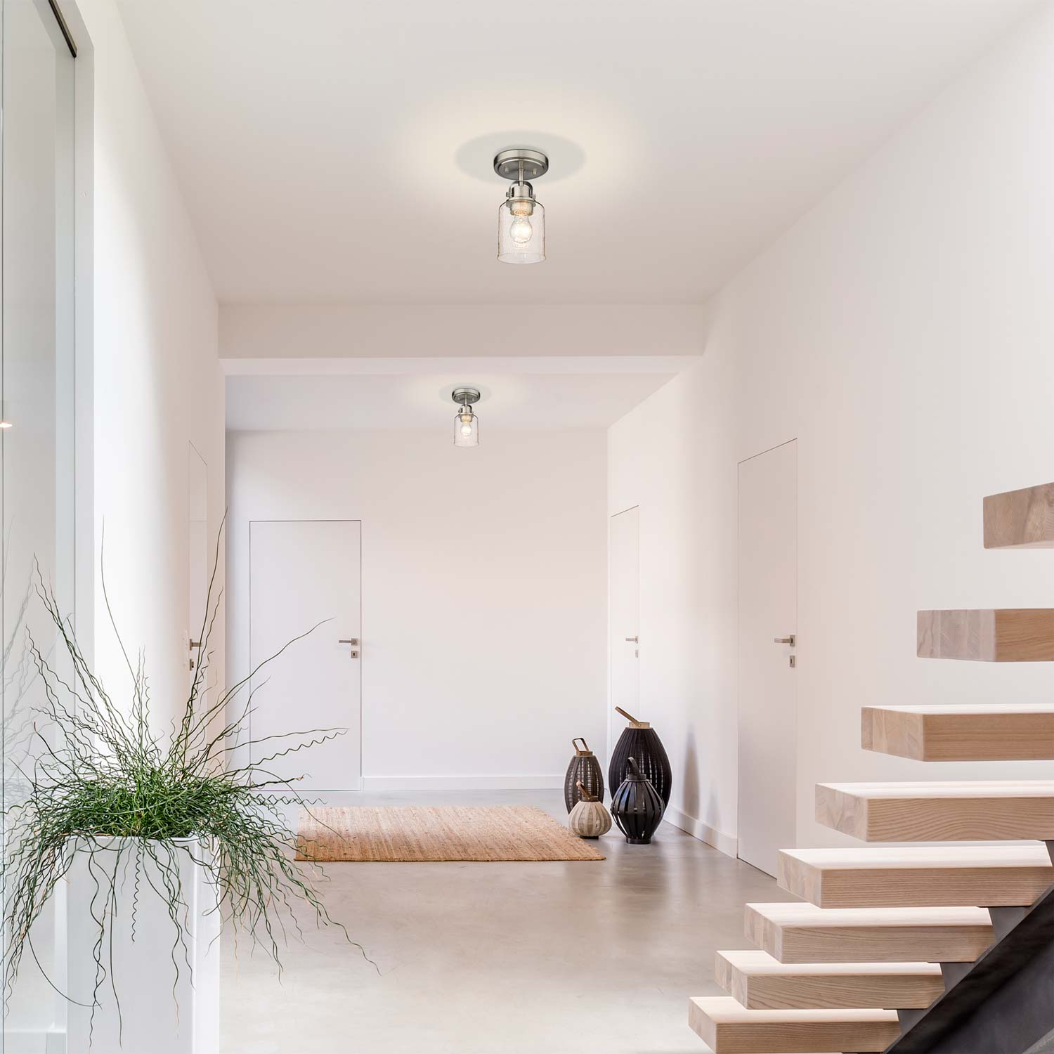 Kinsley Flush Mount Ceiling Light in hallway.