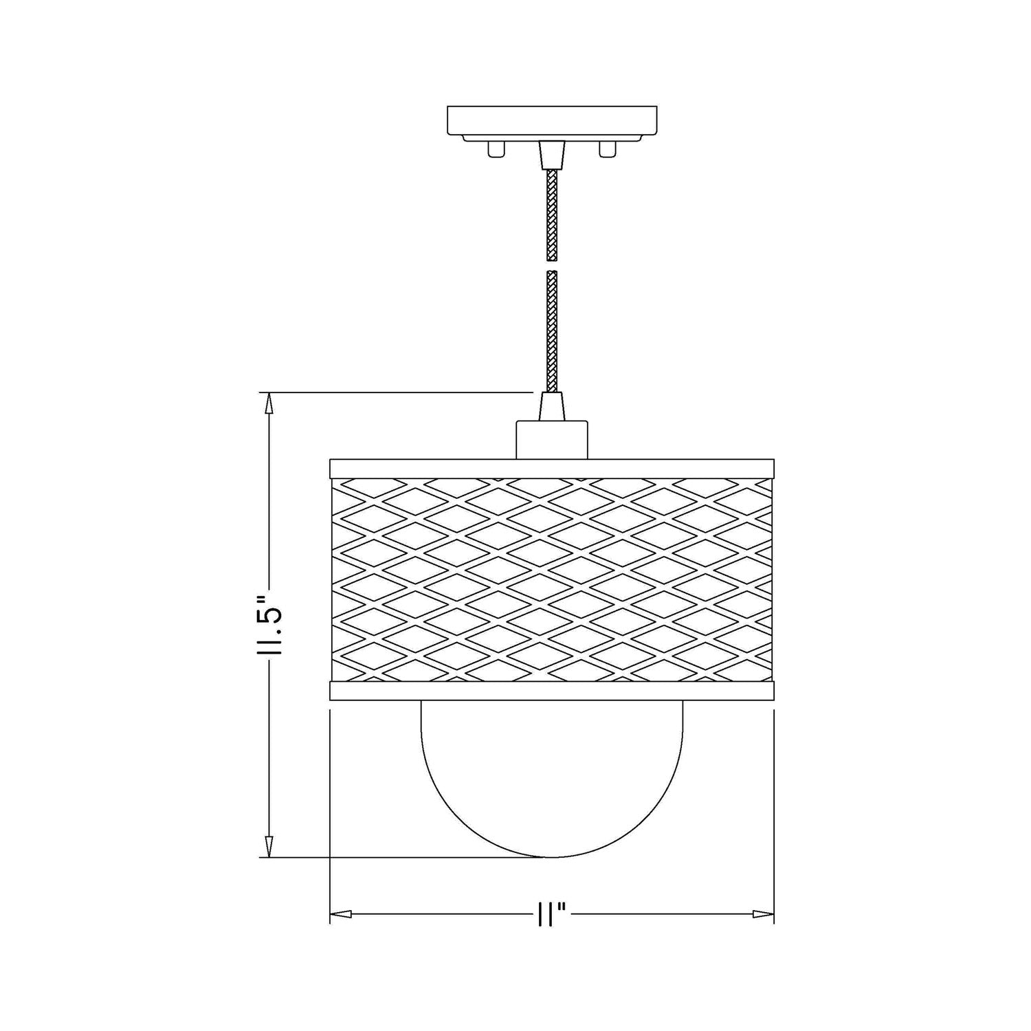Kipton Pendant Light - line drawing.