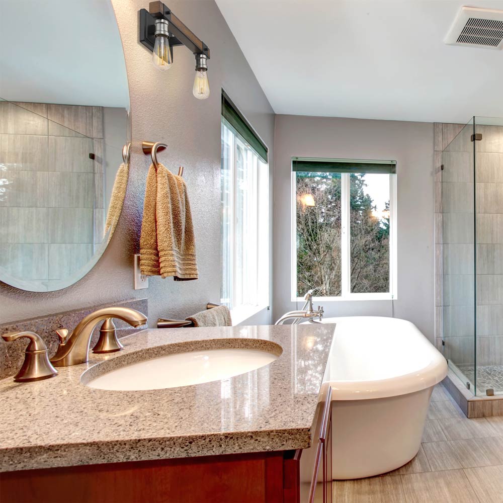 Kirkland Bath Vanity Light in bathroom.