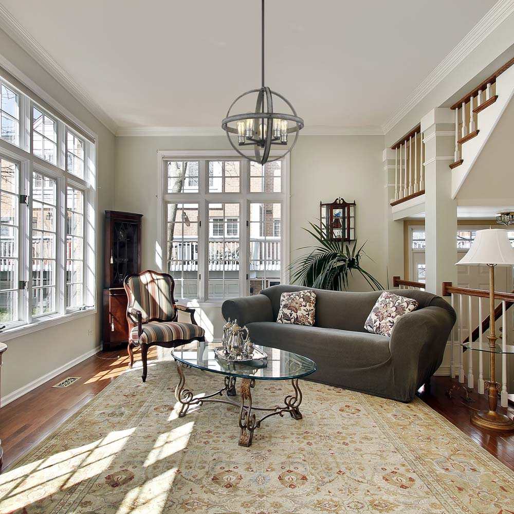 Kirkland Orb Chandelier in living room.