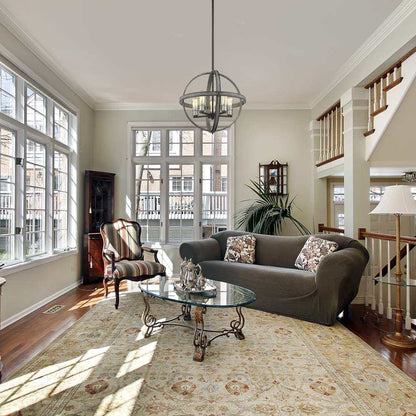 Kirkland Orb Chandelier in living room.