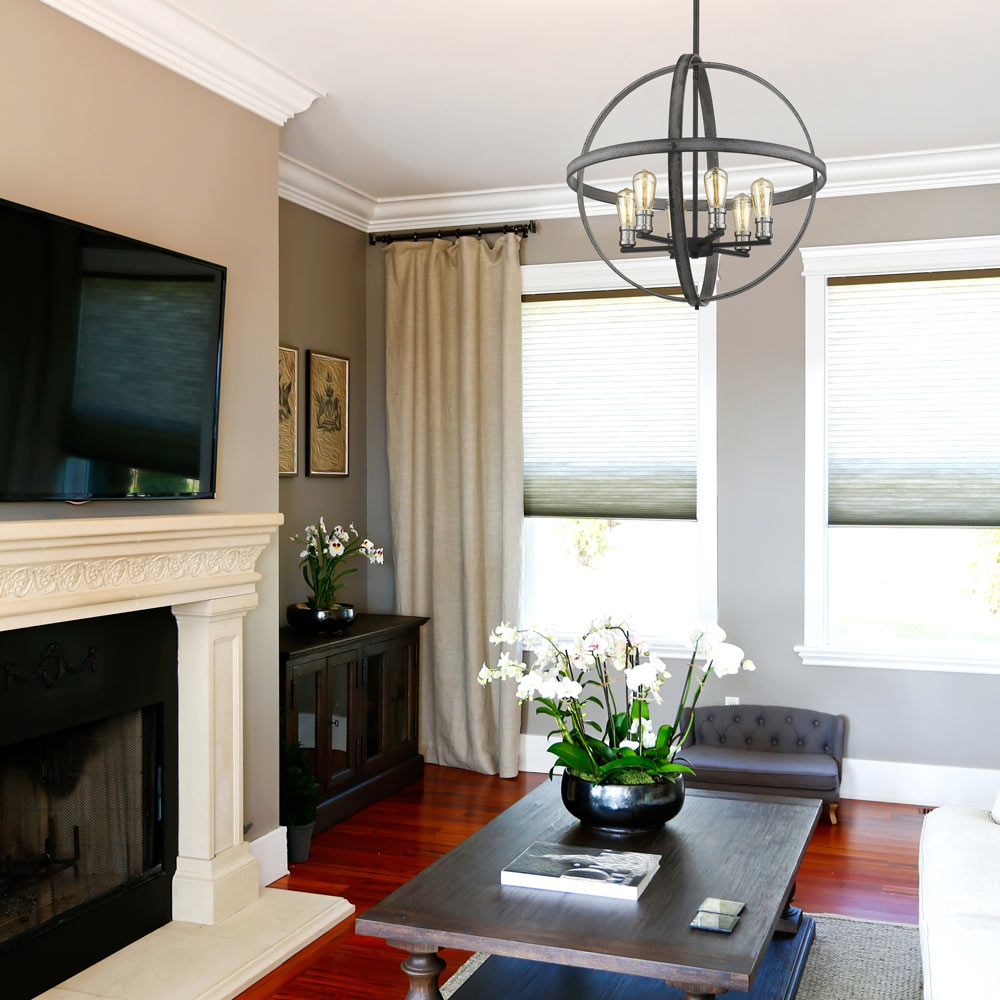 Kirkland Orb Chandelier in living room.