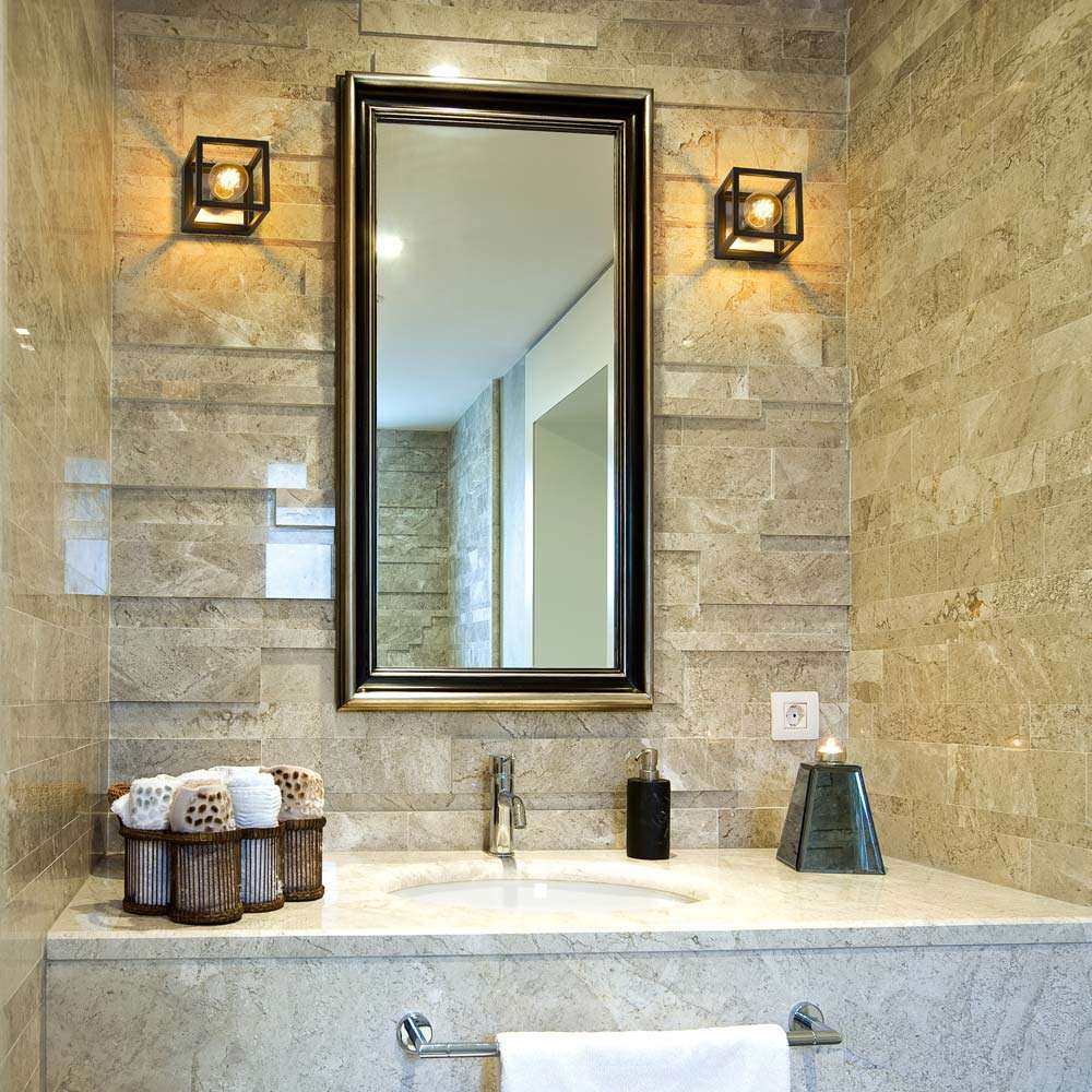 Kube Bath Wall Light in bathroom.