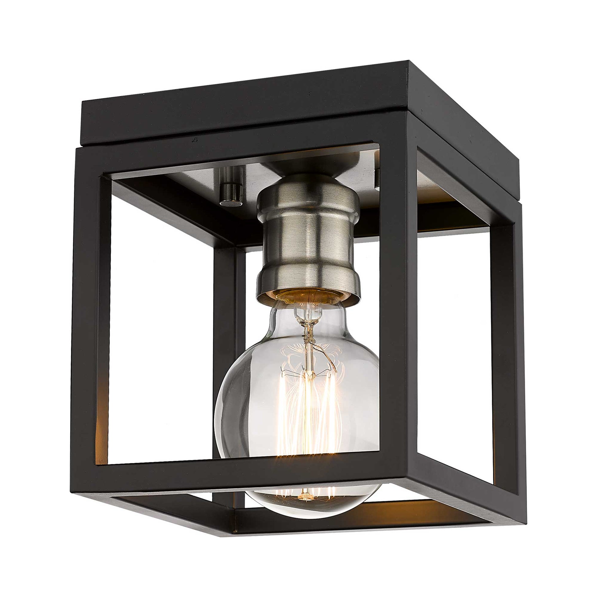 Kube Flush Mount Ceiling Light in Matte Black/Brushed Nickel.
