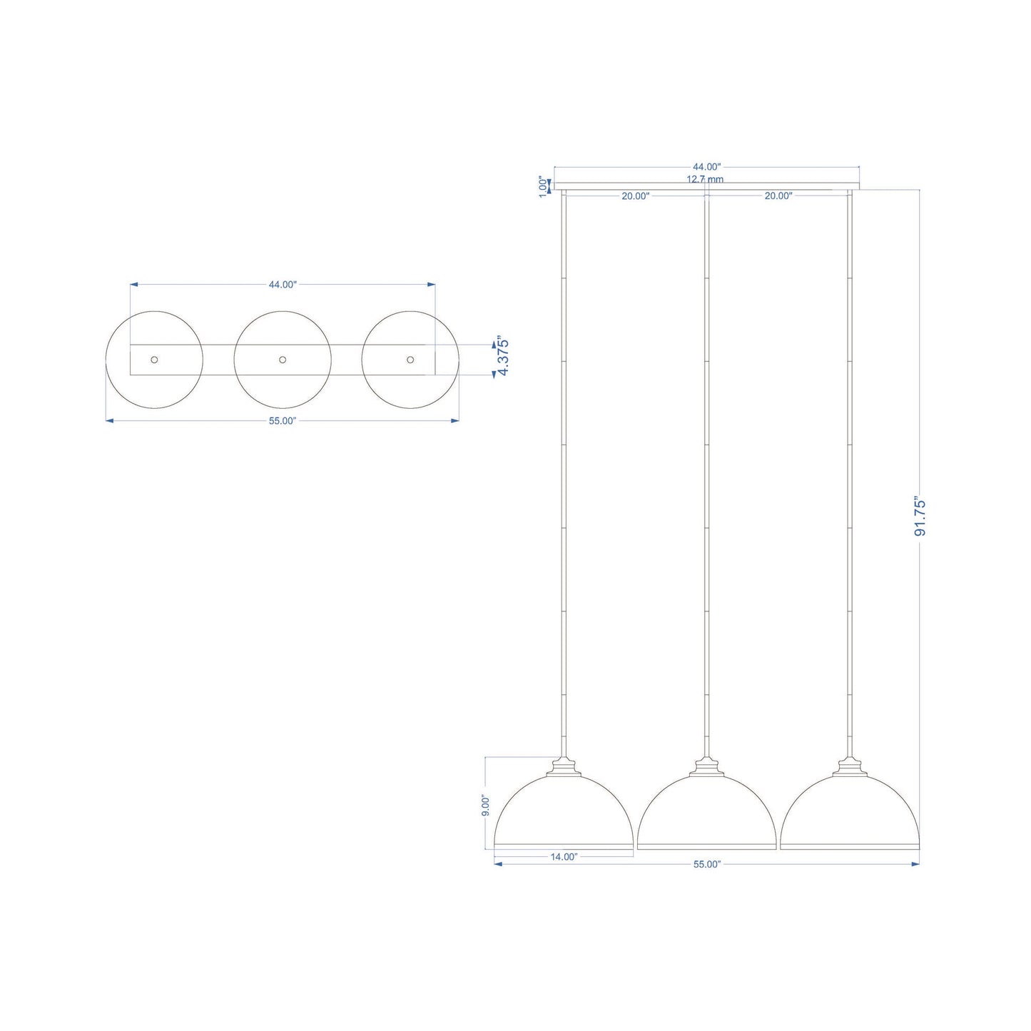Landry Linear Pendant Light - line drawing.