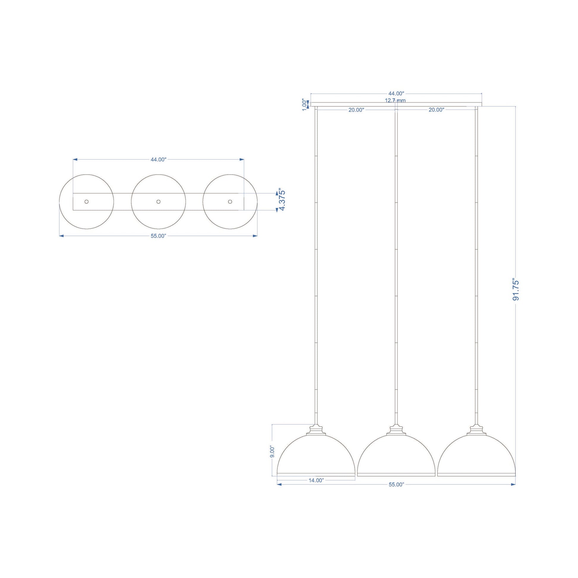 Landry Linear Pendant Light - line drawing.