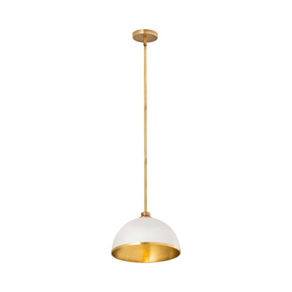 Landry Pendant Light in Matte White/Rubbed Brass (13.87-Inch).