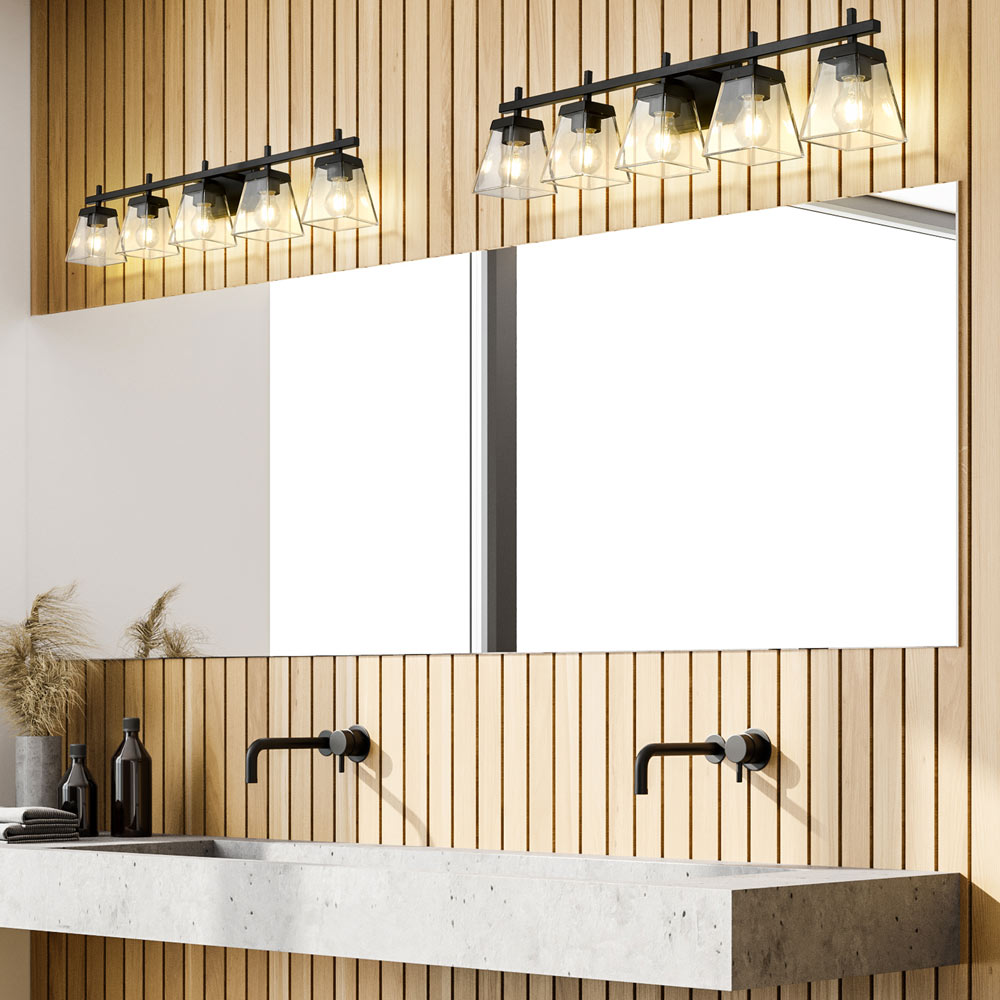 Lauren Bath Vanity Light in bathroom.