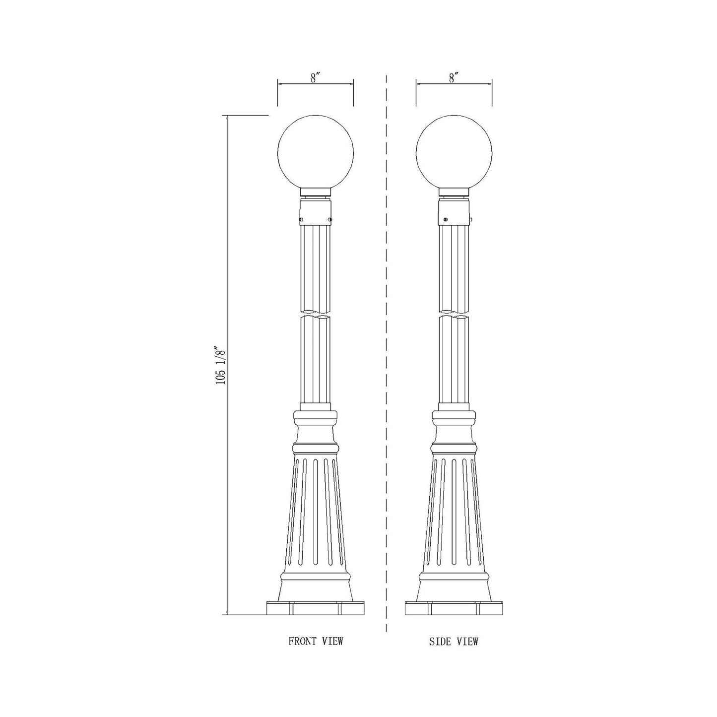 Laurent 519P Outdoor Globe Post Light - line drawing.