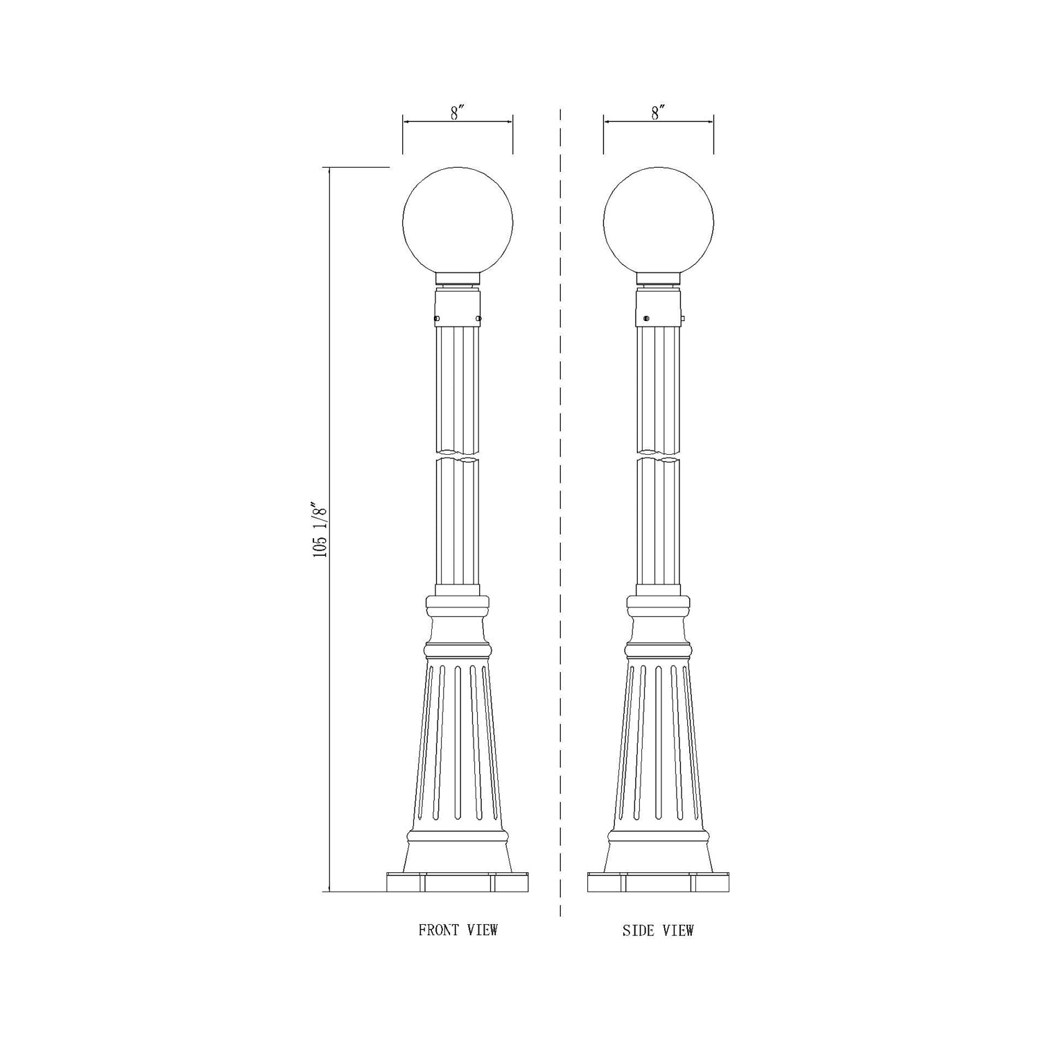 Laurent 519P Outdoor Globe Post Light - line drawing.