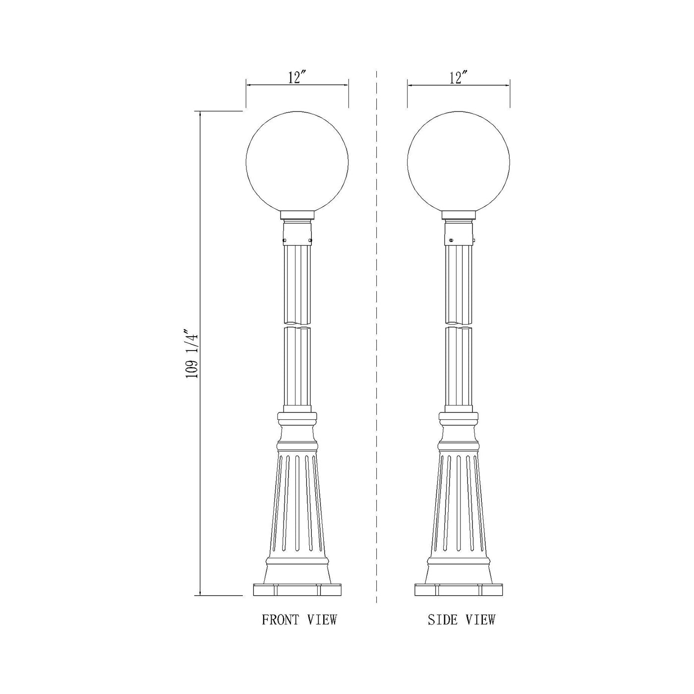 Laurent 519P Outdoor Globe Post Light - line drawing.