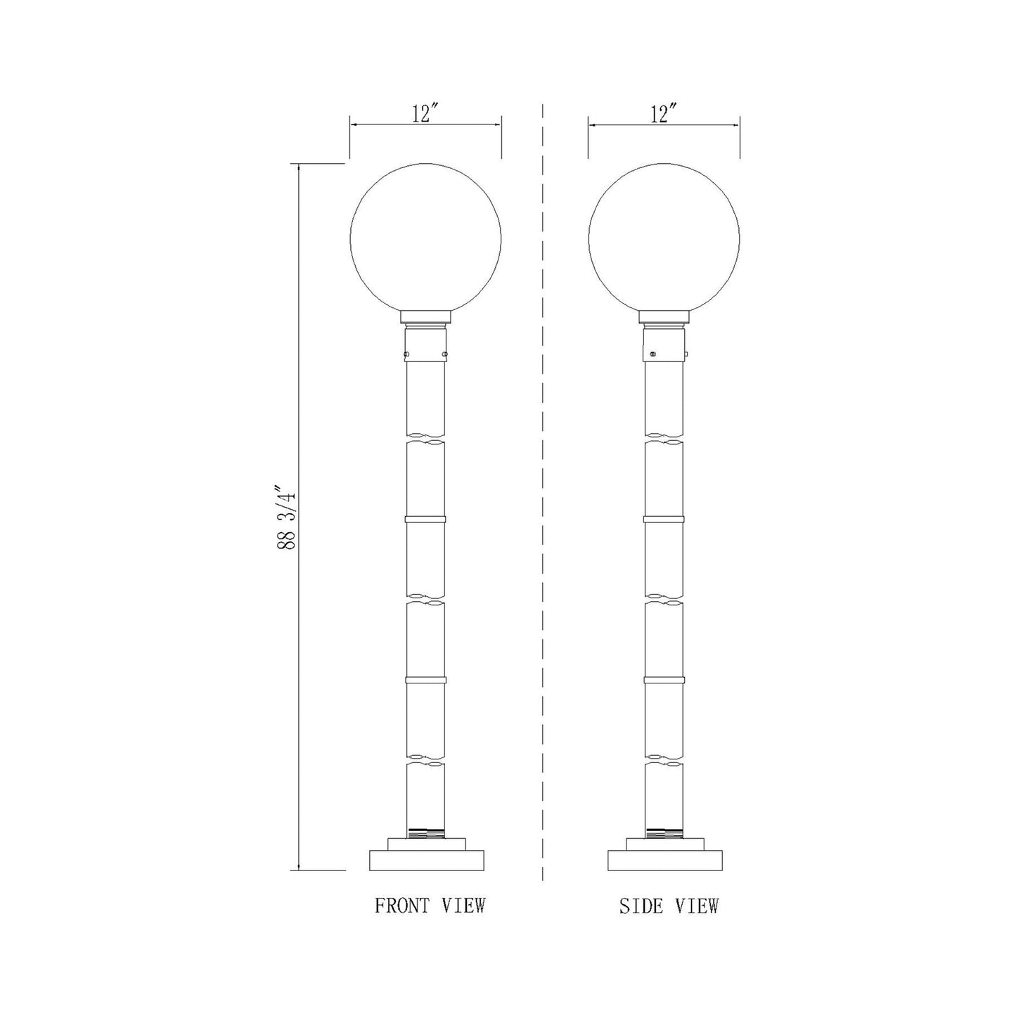 Laurent 567P Outdoor Globe Post Light - line drawing.