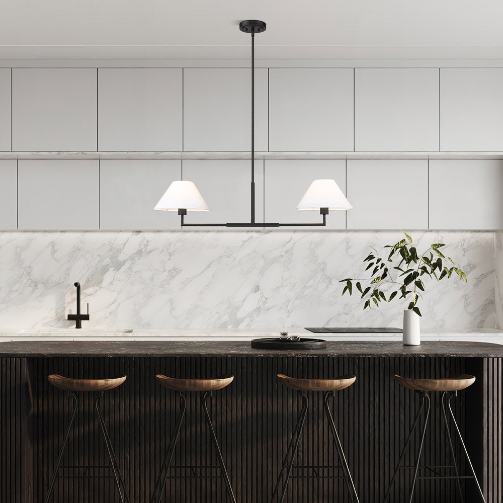 Leila Linear Chandelier in dining room.